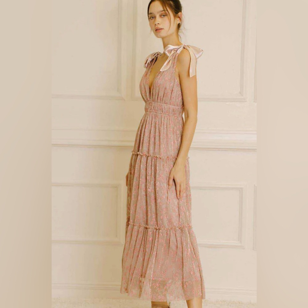 REVOLVE Beige Floral Maxi Dress